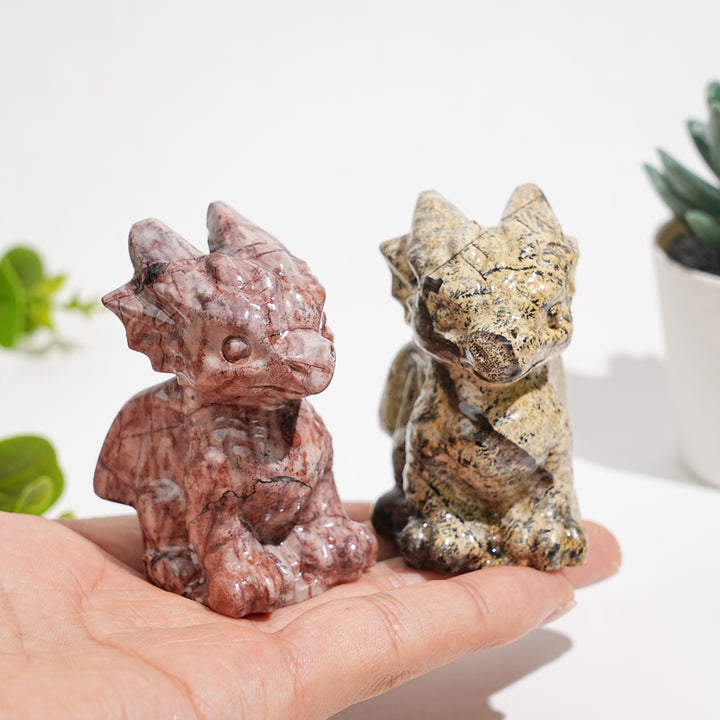 Natural Picture Jasper Crystal Baby Dragon Carving
