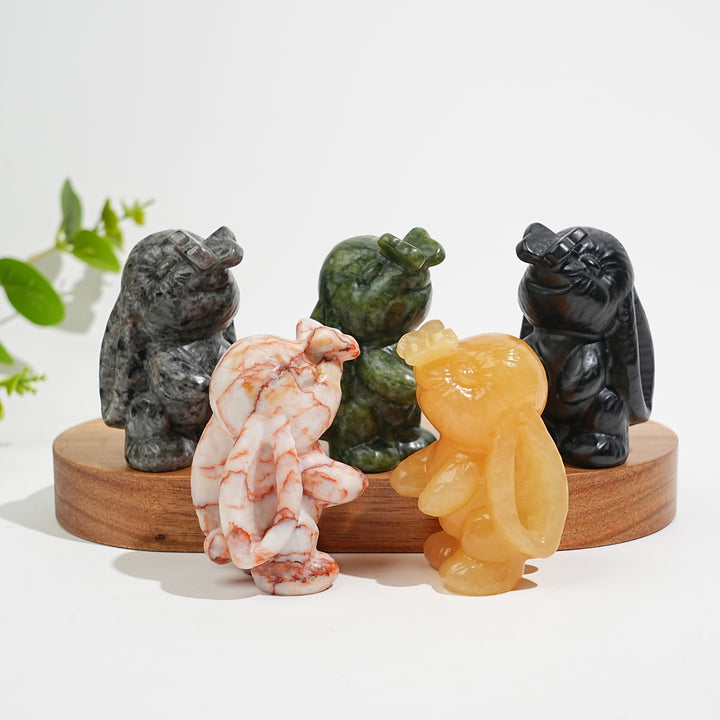 Natural Crystal Bunny Playing With Butterfly Carving
