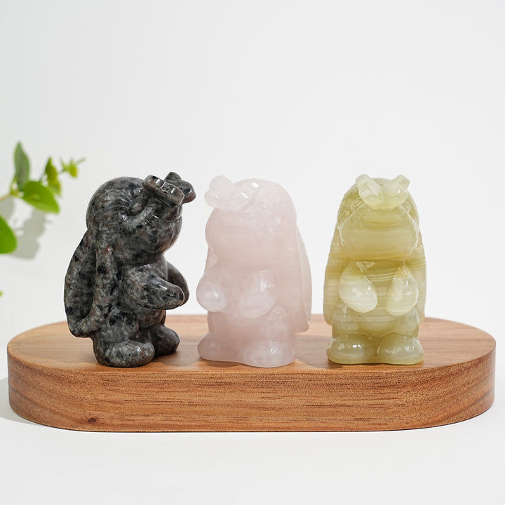 Natural Crystal Bunny Playing With Butterfly Carving
