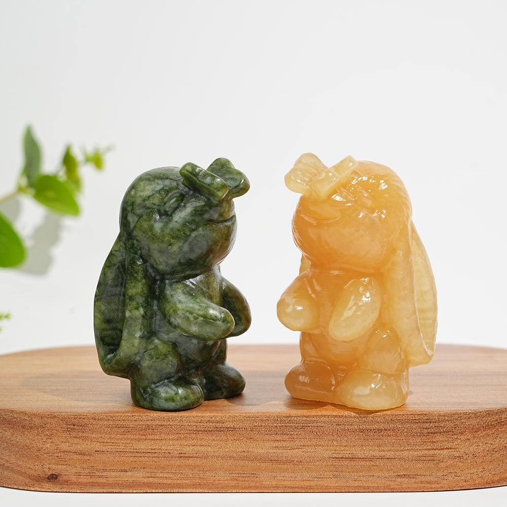 Natural Crystal Bunny Playing With Butterfly Carving