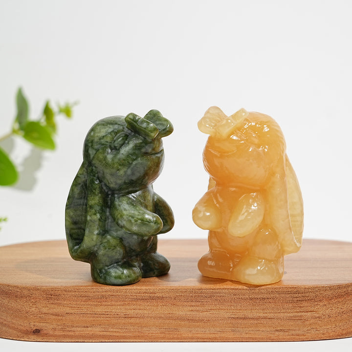 Natural Crystal Bunny Playing With Butterfly Carving