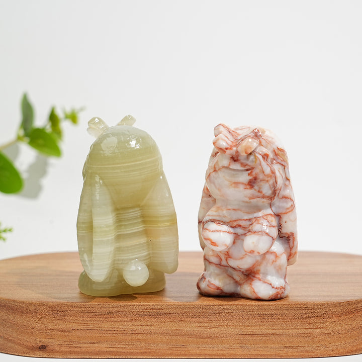 Natural Crystal Bunny Playing With Butterfly Carving