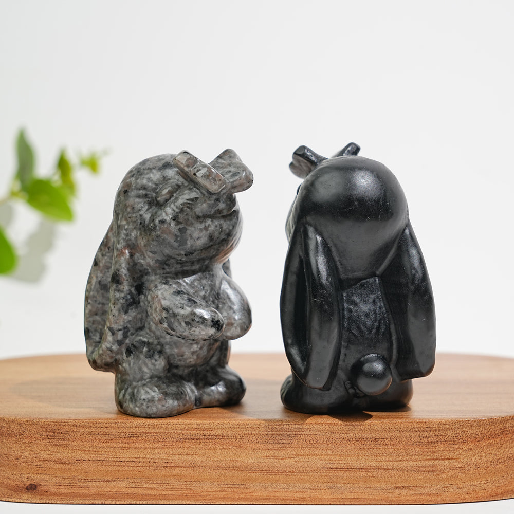 Natural Crystal Bunny Playing With Butterfly Carving