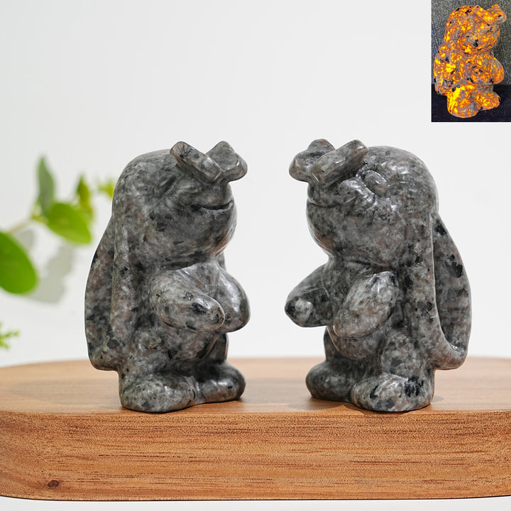 Natural Crystal Bunny Playing With Butterfly Carving