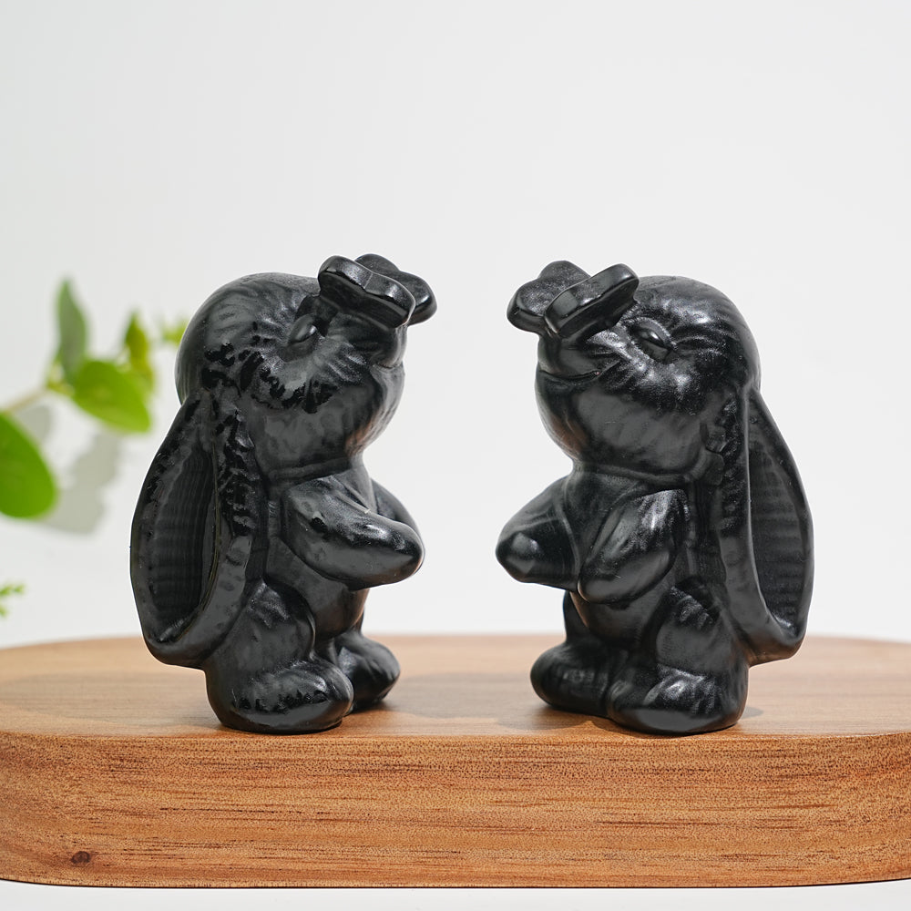 Natural Crystal Bunny Playing With Butterfly Carving