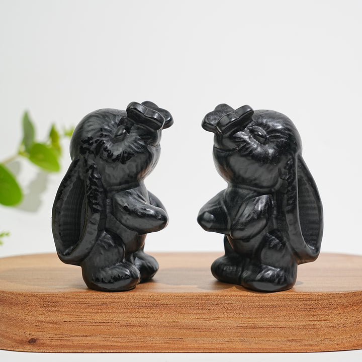 Natural Crystal Bunny Playing With Butterfly Carving