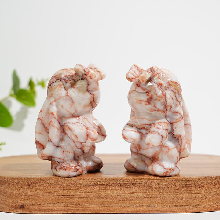 Natural Crystal Bunny Playing With Butterfly Carving