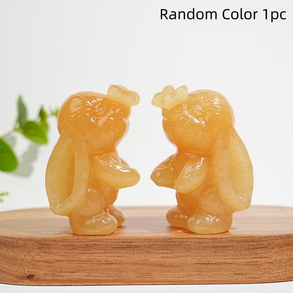 Natural Crystal Bunny Playing With Butterfly Carving