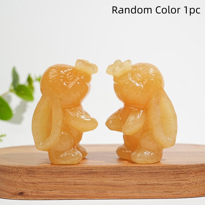 Natural Crystal Bunny Playing With Butterfly Carving