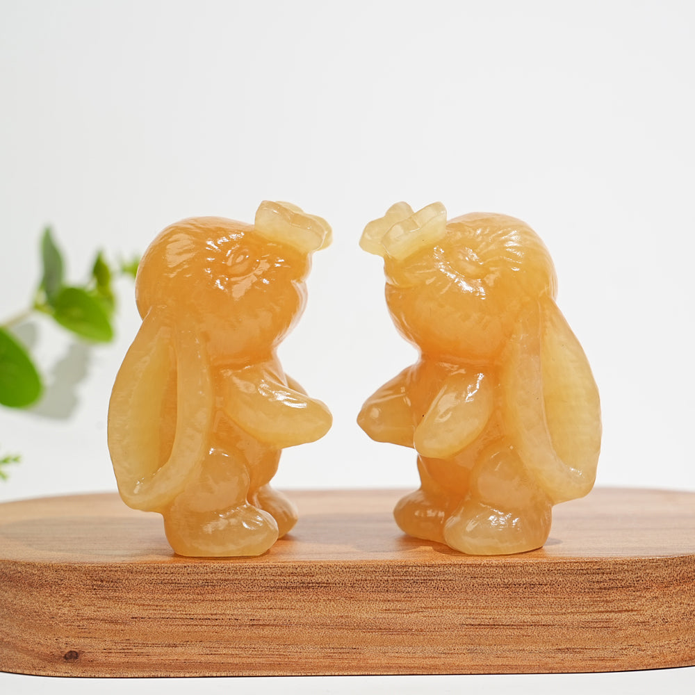 Natural Crystal Bunny Playing With Butterfly Carving