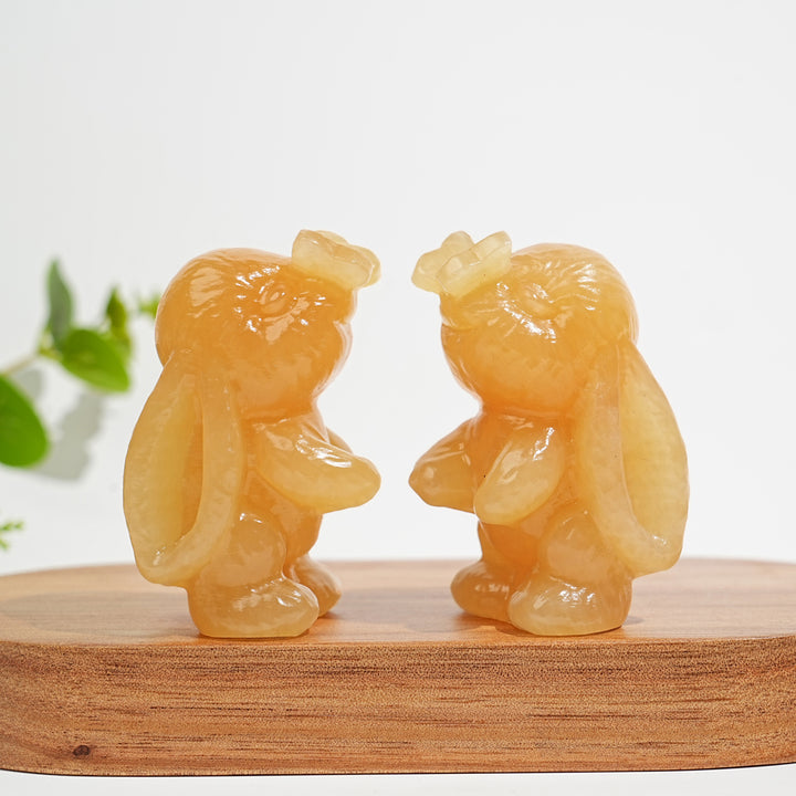 Natural Crystal Bunny Playing With Butterfly Carving