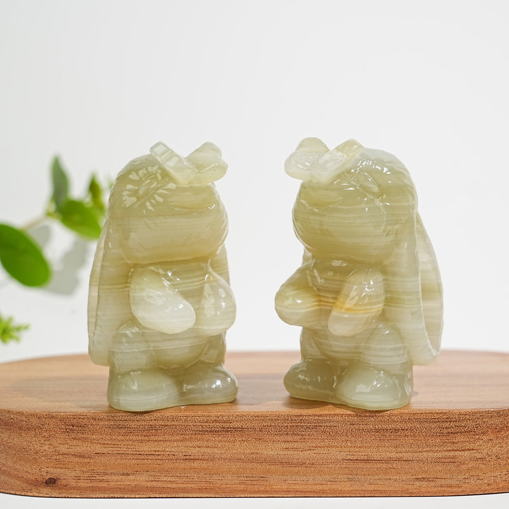 Natural Crystal Bunny Playing With Butterfly Carving