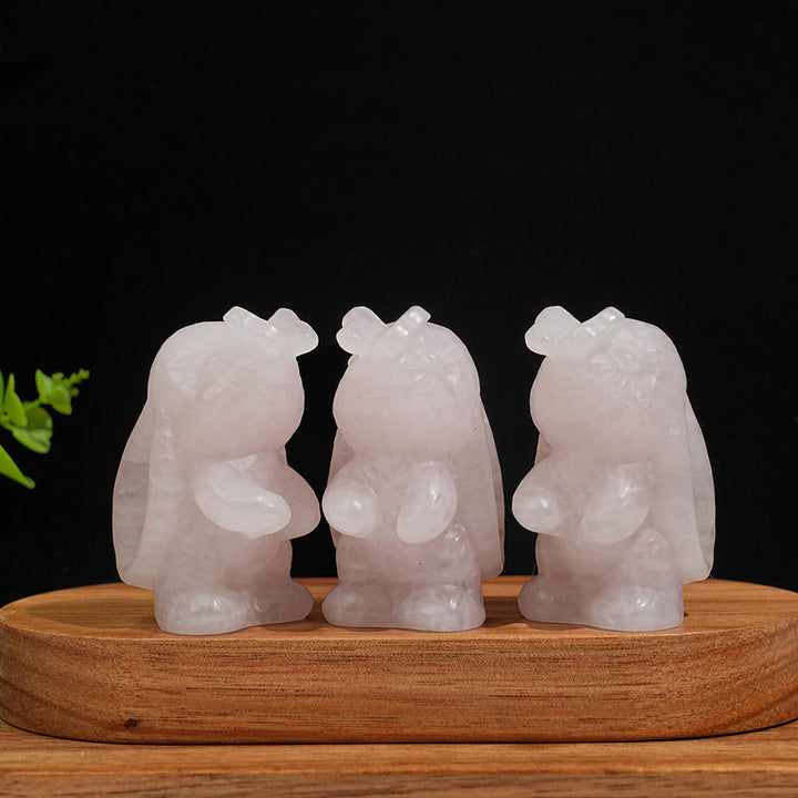 Natural Crystal Bunny Playing With Butterfly Carving