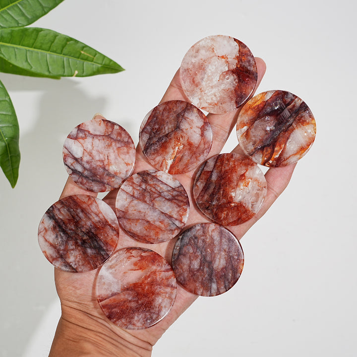 Natural Fire Quartz Crystal Round Disc