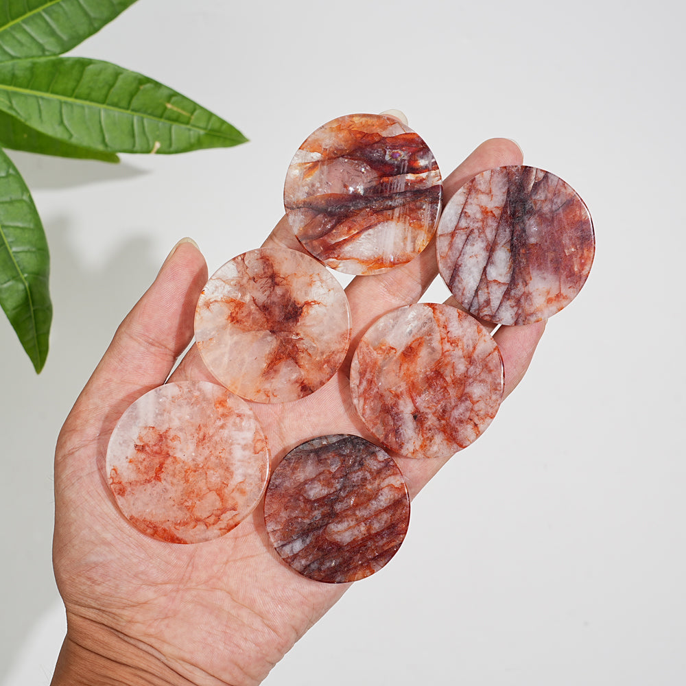 Natural Fire Quartz Crystal Round Disc