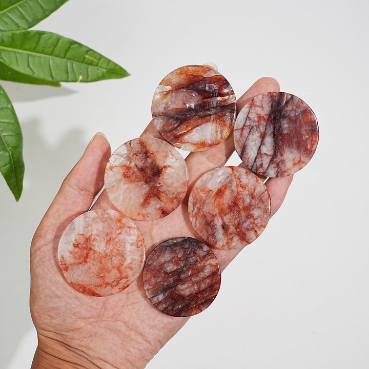 Natural Fire Quartz Crystal Round Disc