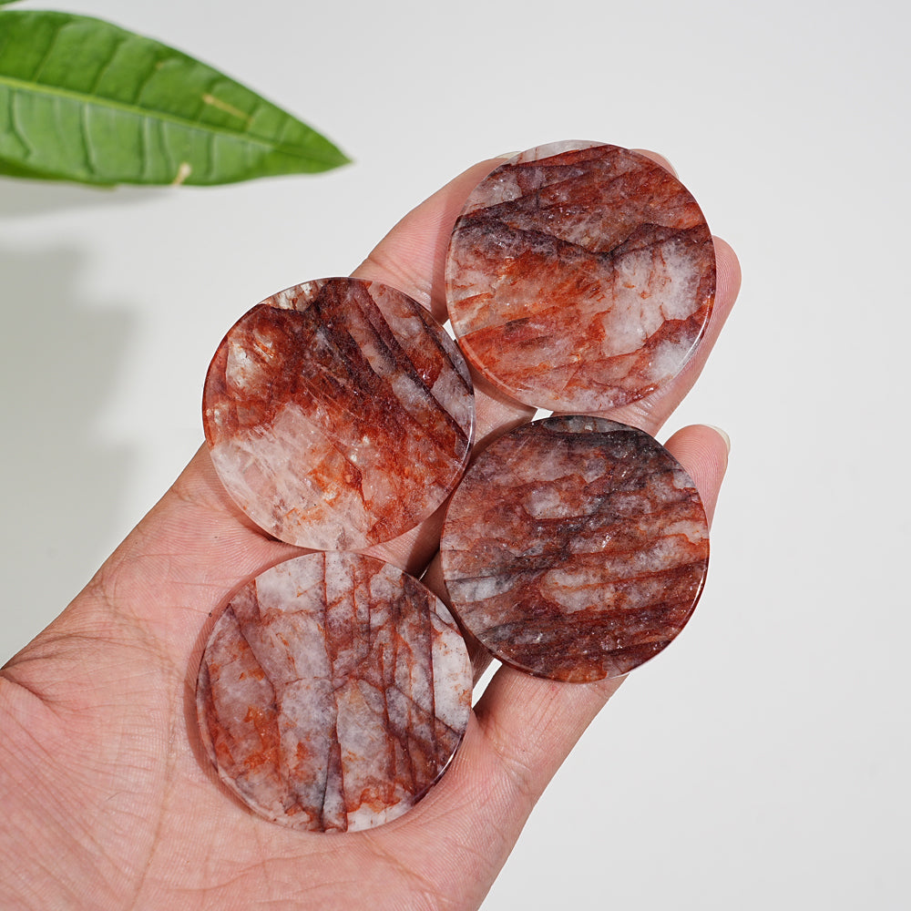 Natural Fire Quartz Crystal Round Disc