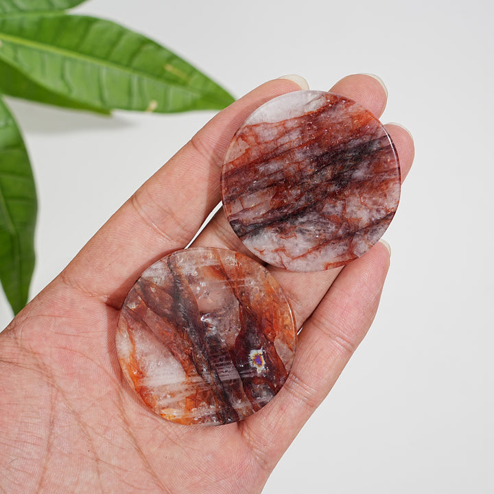 Natural Fire Quartz Crystal Round Disc