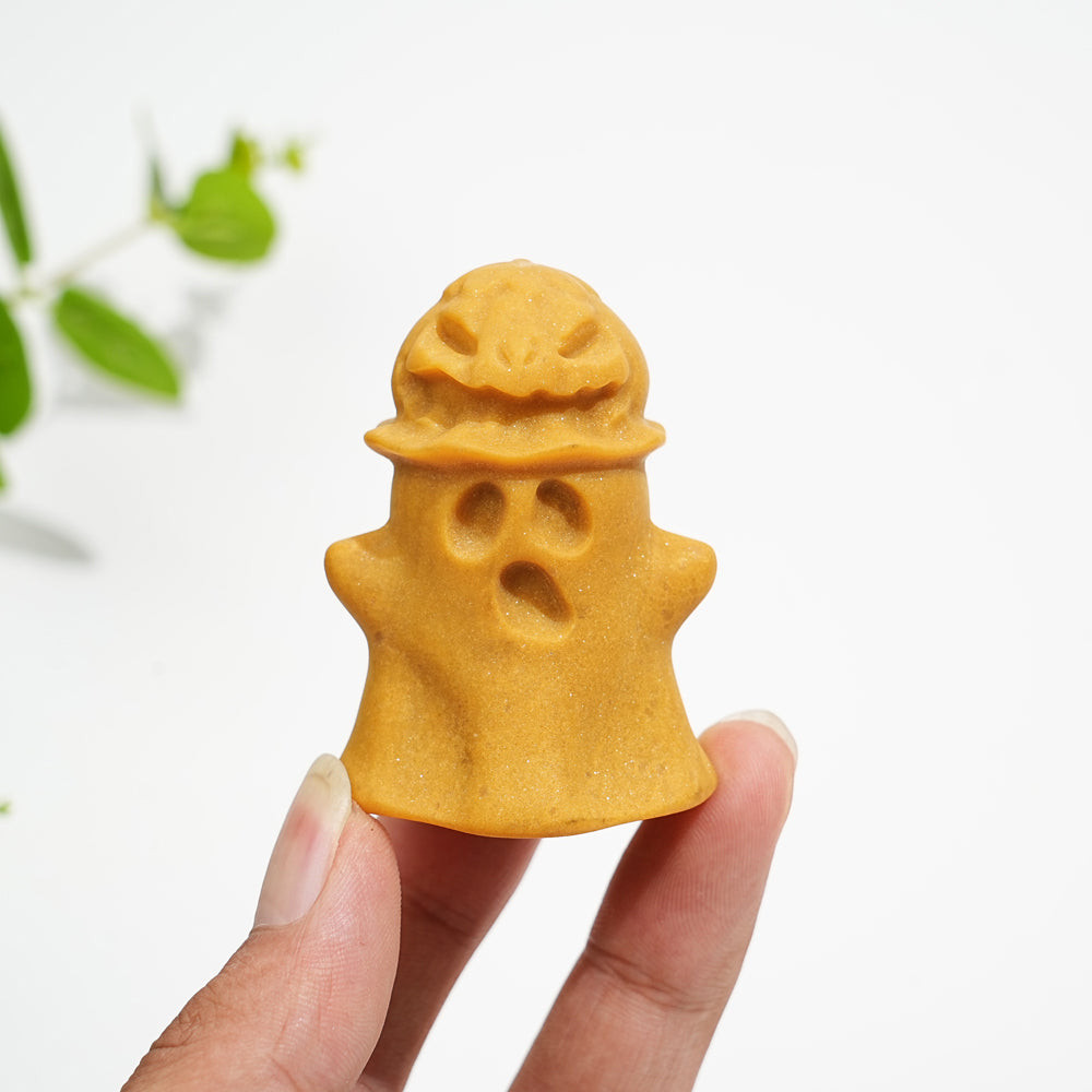 Natural Crystal Cute Pumpkin Ghost Carving
