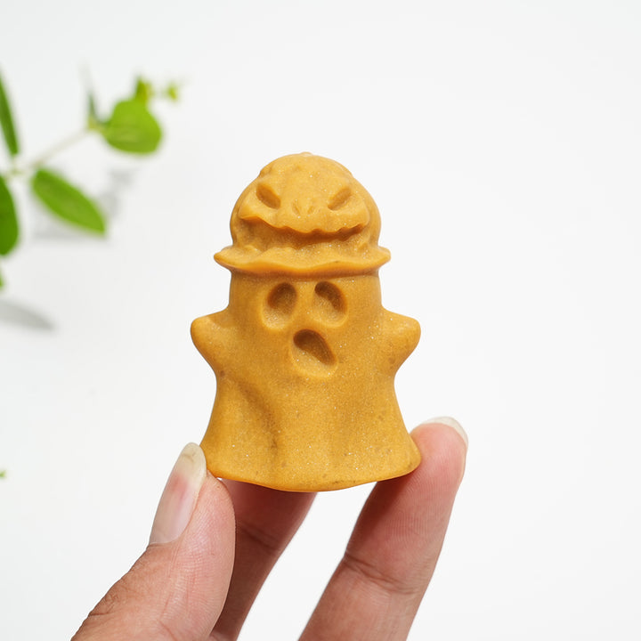 Natural Crystal Cute Pumpkin Ghost Carving