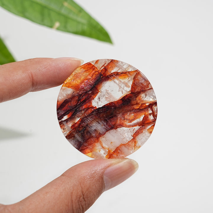 Natural Fire Quartz Crystal Round Disc