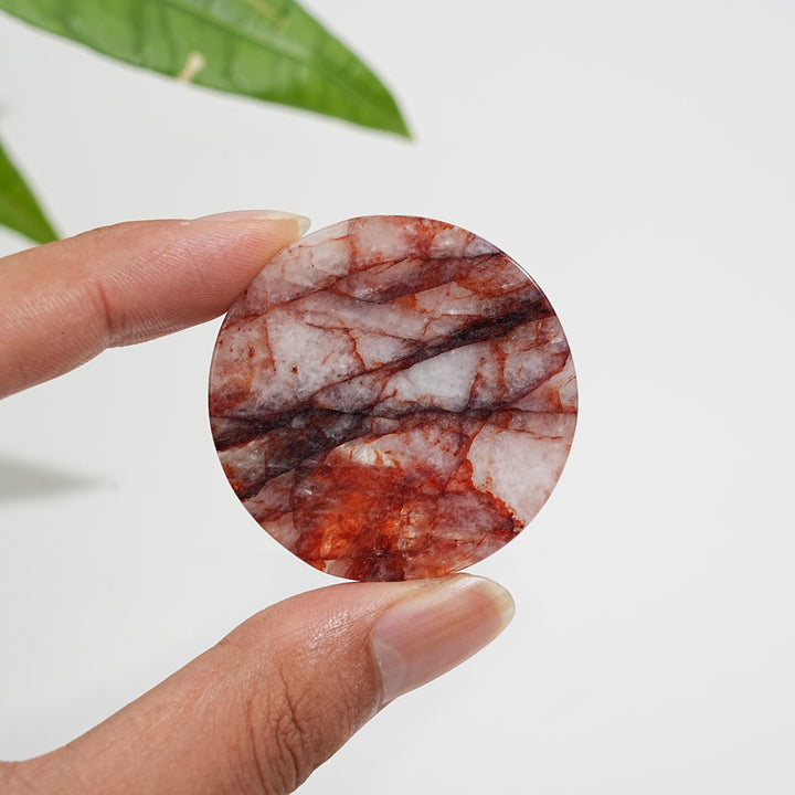 Natural Fire Quartz Crystal Round Disc