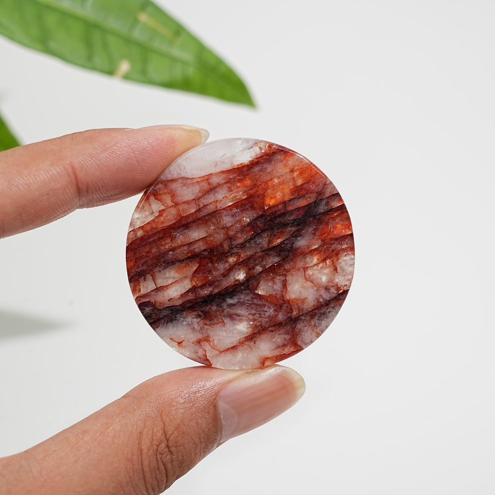 Natural Fire Quartz Crystal Round Disc