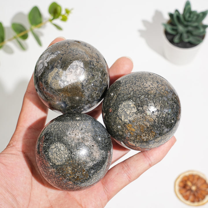 Natural Crystal Agate With Pyrite Sphere