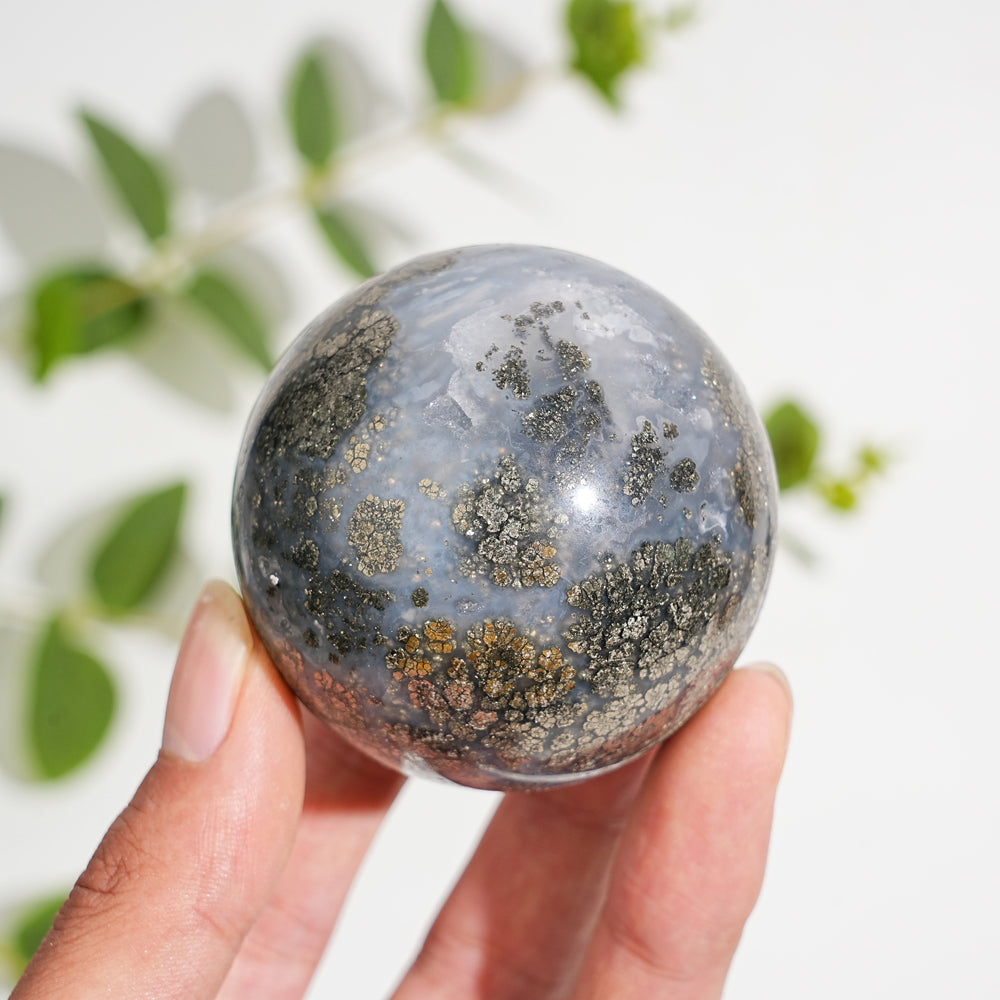 Natural Crystal Agate With Pyrite Sphere