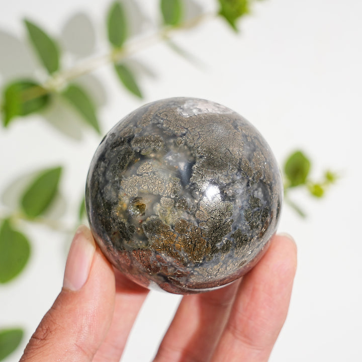 Natural Crystal Agate With Pyrite Sphere