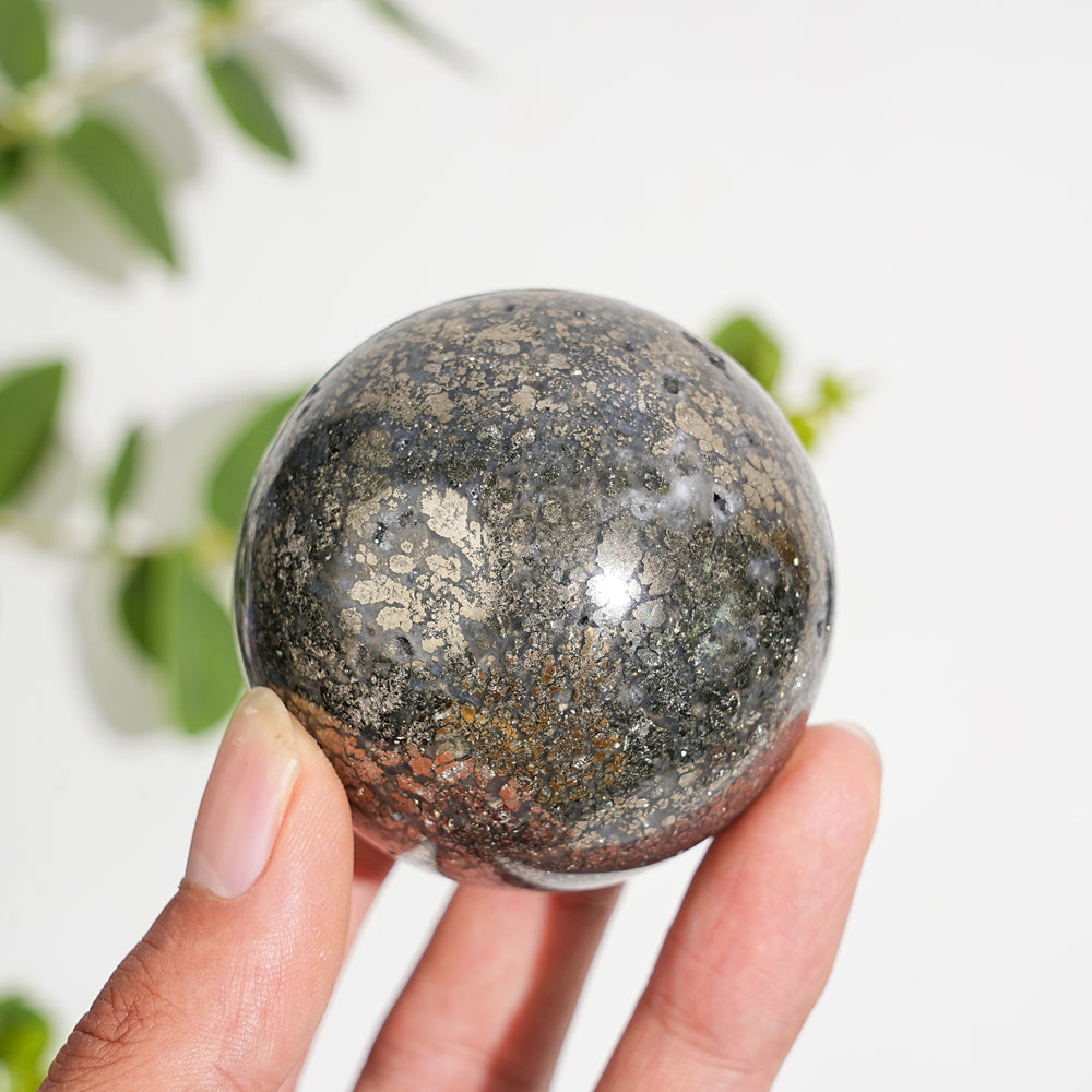 Natural Crystal Agate With Pyrite Sphere