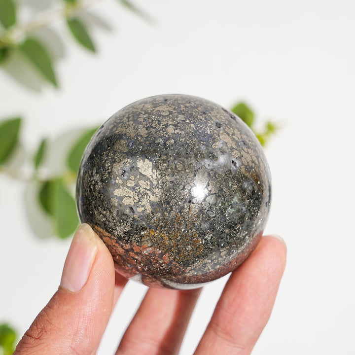 Natural Crystal Agate With Pyrite Sphere