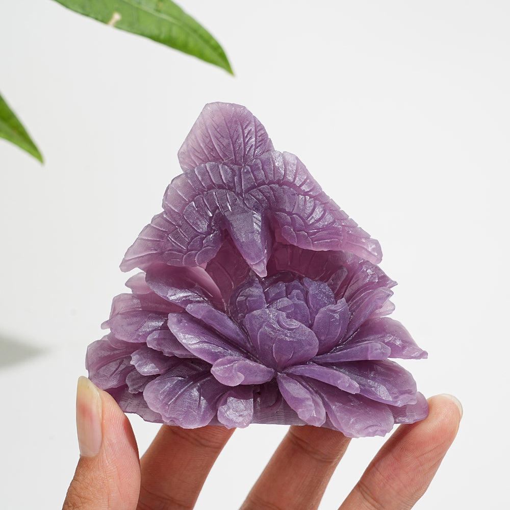 Unique,A Slightly Imperfect Natural Lepidolite Bird And Peony Carving