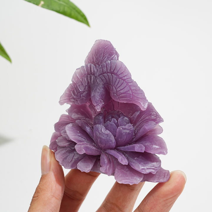 Unique,A Slightly Imperfect Natural Lepidolite Bird And Peony Carving