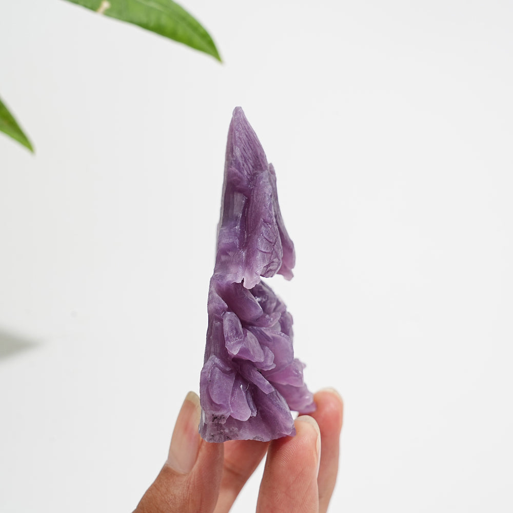 Unique,A Slightly Imperfect Natural Lepidolite Bird And Peony Carving