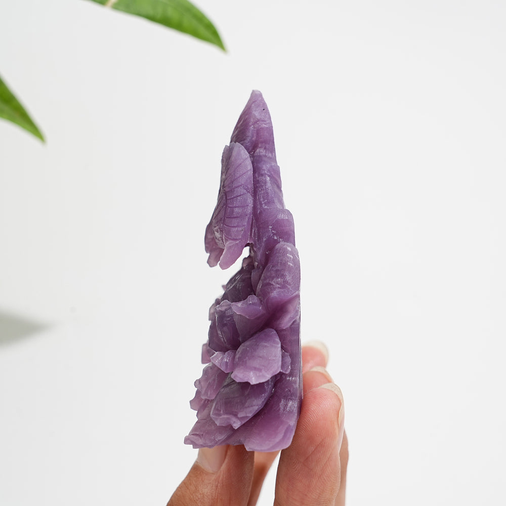 Unique,A Slightly Imperfect Natural Lepidolite Bird And Peony Carving