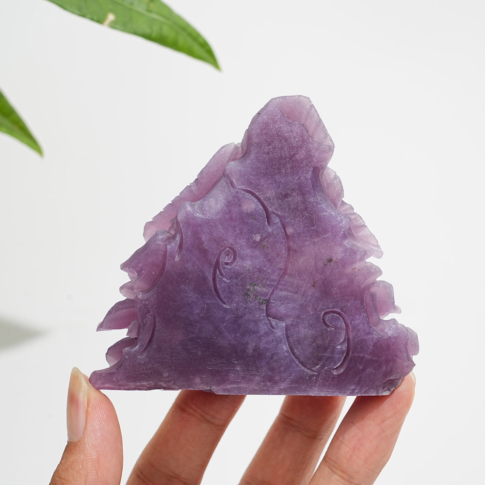 Unique,A Slightly Imperfect Natural Lepidolite Bird And Peony Carving