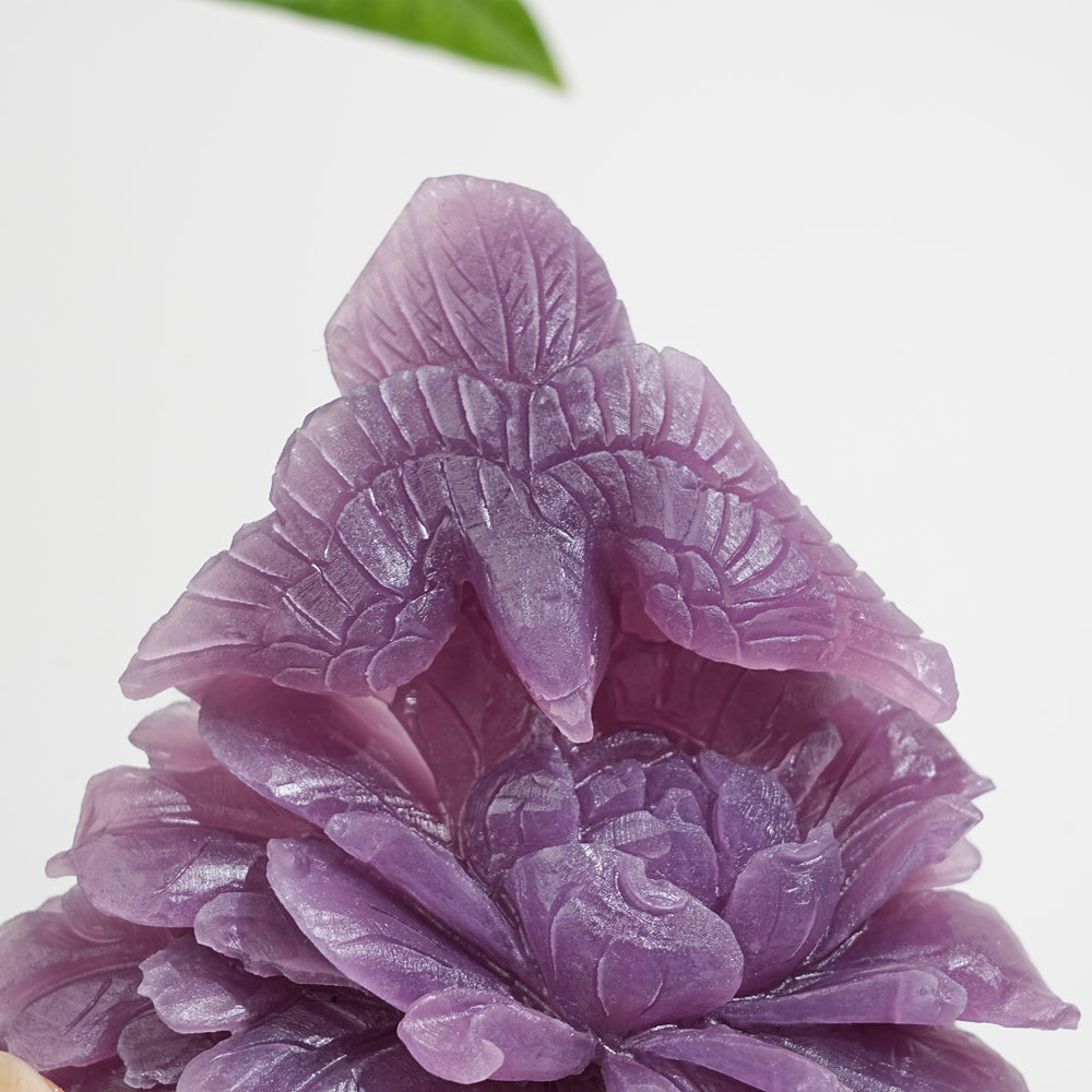 Unique,A Slightly Imperfect Natural Lepidolite Bird And Peony Carving