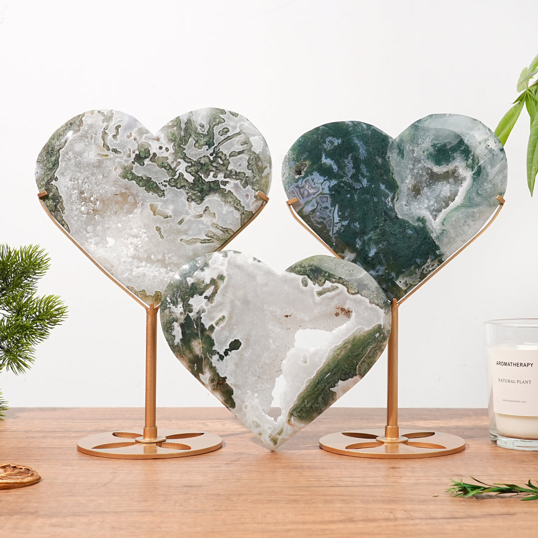 Unique,  Natural Moss Agate Geode Heart