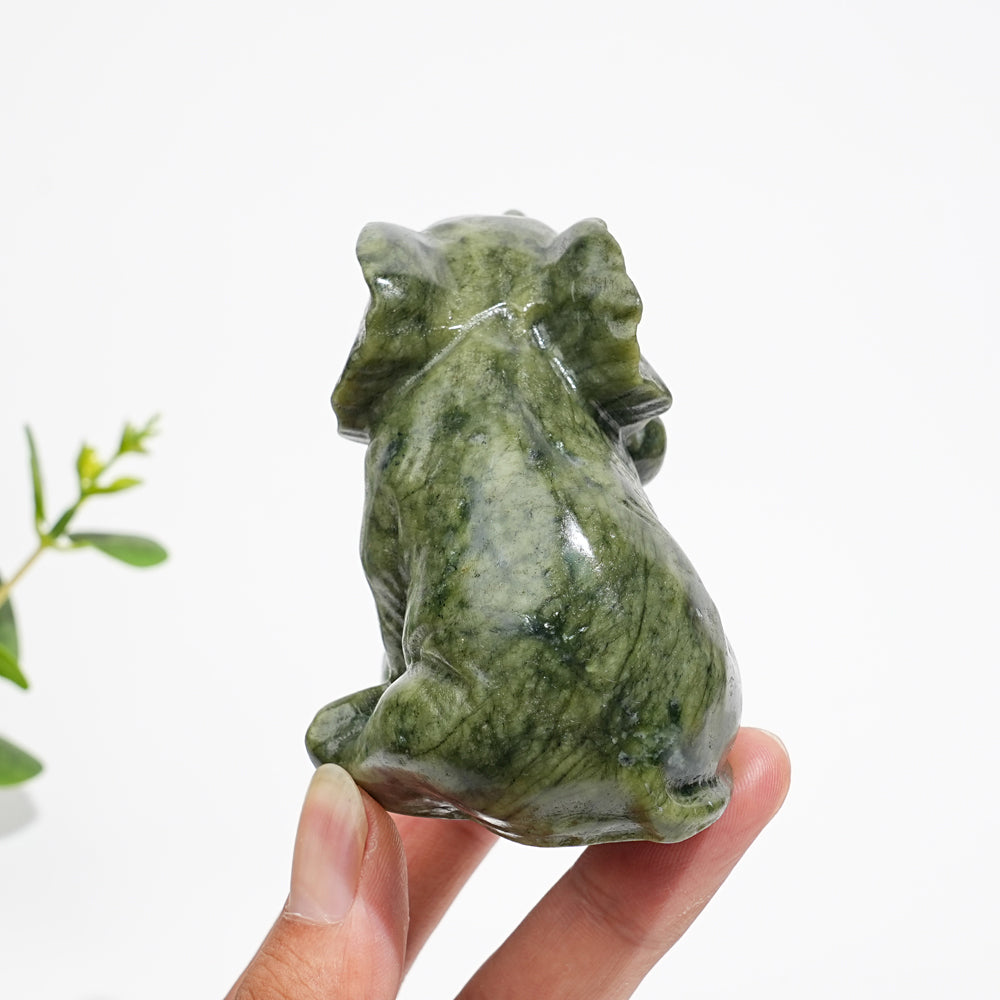Natural Serpentine Mother & Baby Elephant Carving