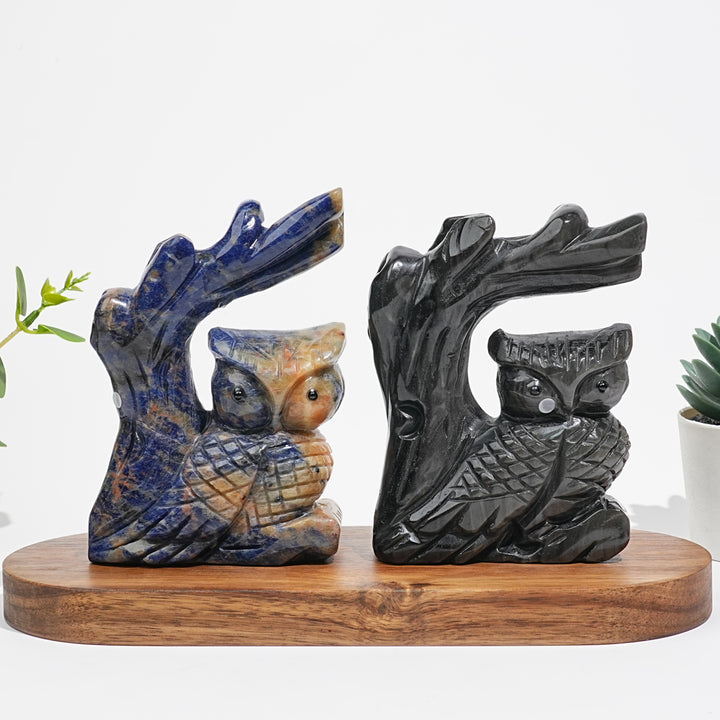 Unique,A Slightly Imperfect Natural Crystal Wise Owl On Tree Branch Carving