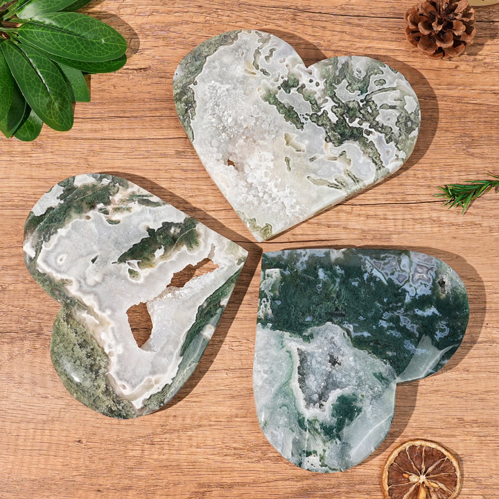 Unique,  Natural Moss Agate Geode Heart