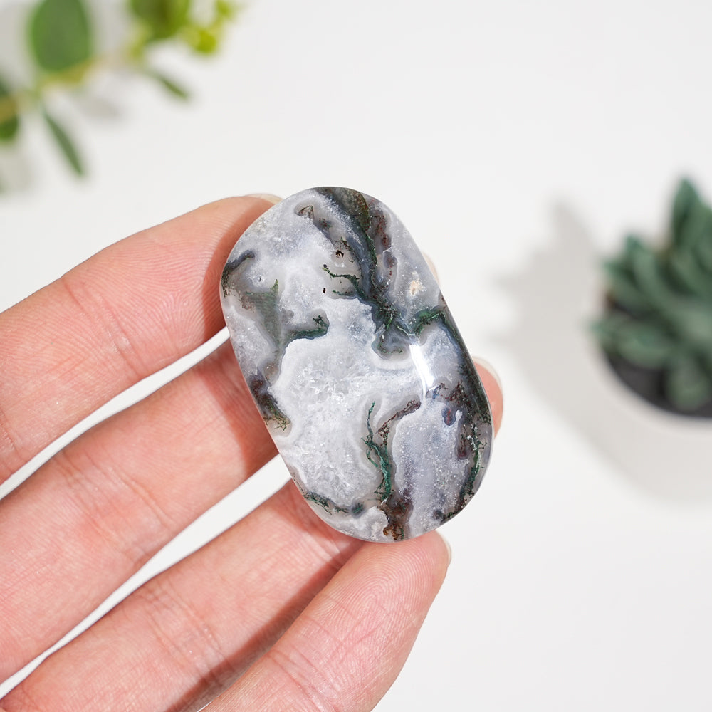 Natural Crystal Moss Agate Palm Stone