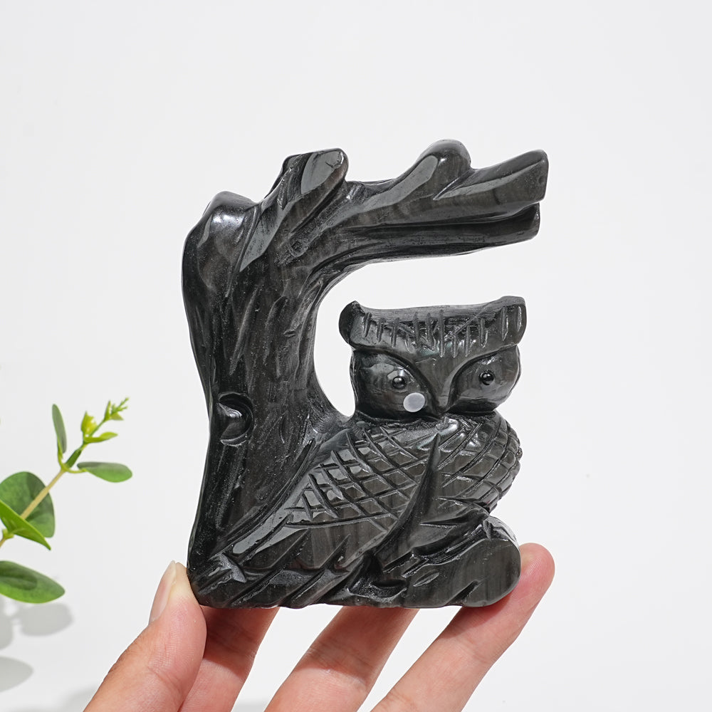 Unique,A Slightly Imperfect Natural Crystal Wise Owl On Tree Branch Carving