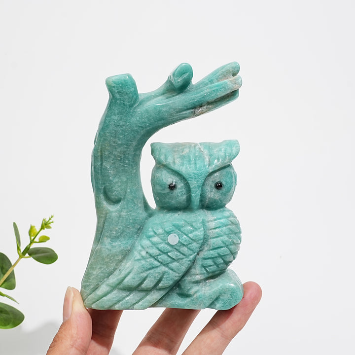 Unique,A Slightly Imperfect Natural Crystal Wise Owl On Tree Branch Carving