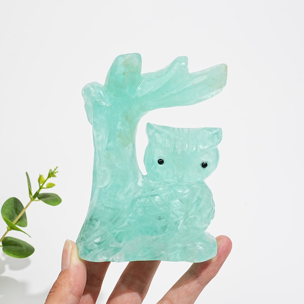 Unique,A Slightly Imperfect Natural Crystal Wise Owl On Tree Branch Carving