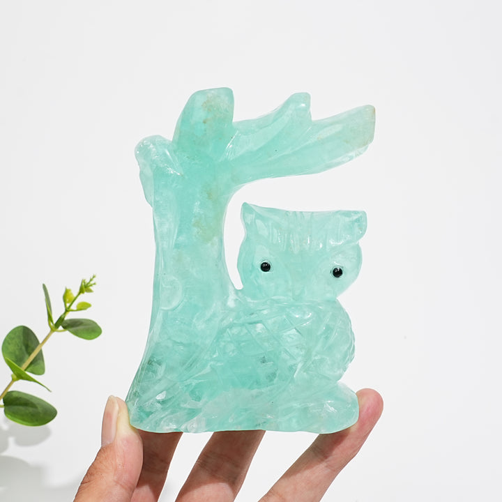 Unique,A Slightly Imperfect Natural Crystal Wise Owl On Tree Branch Carving