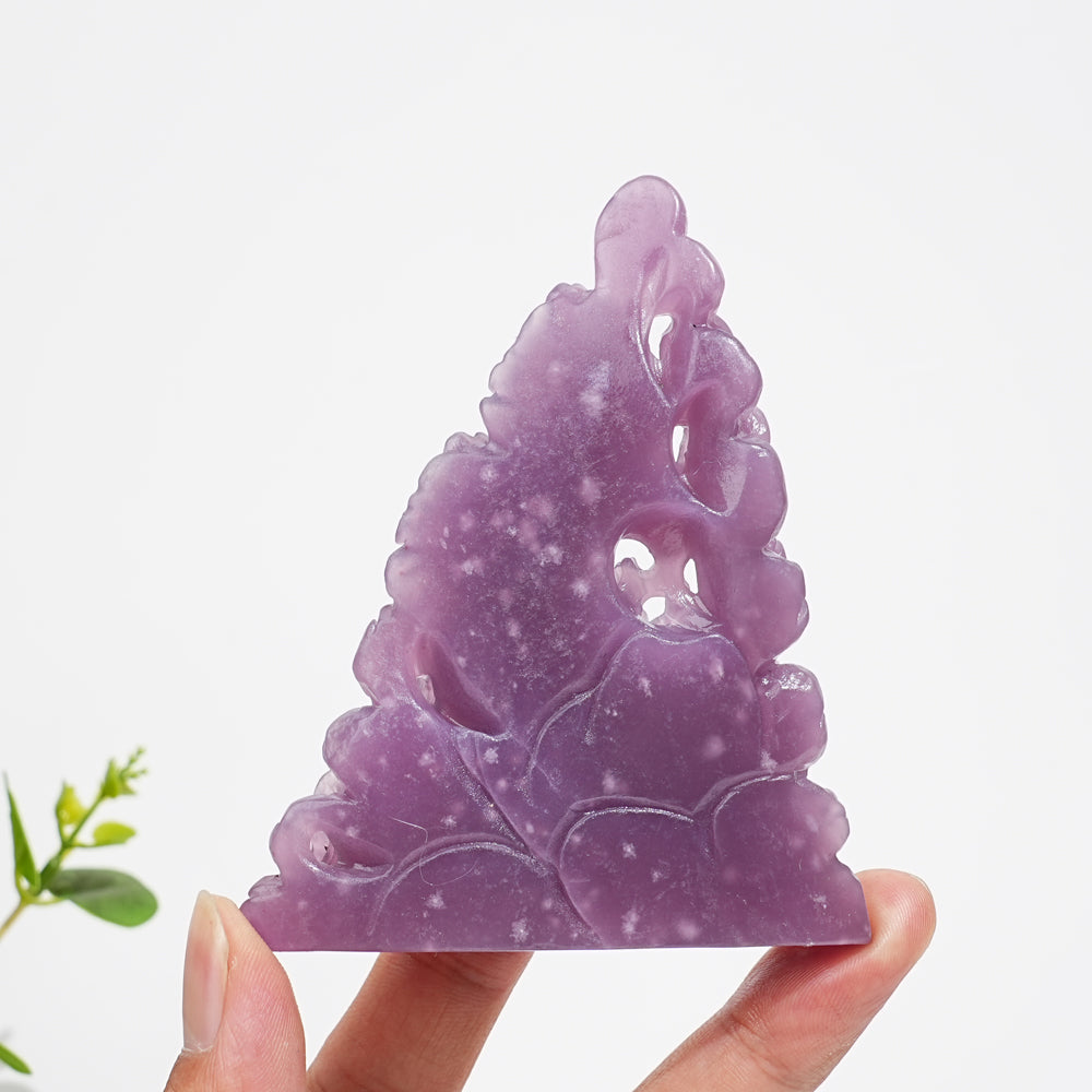 Unique,Natural Crystal Lepidolite Parrot With Daisy Carving