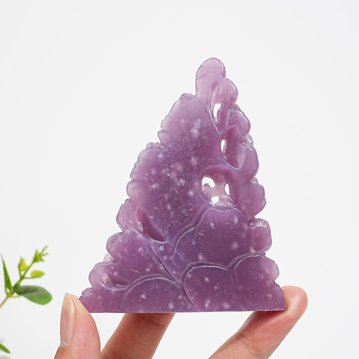 Unique,Natural Crystal Lepidolite Parrot With Daisy Carving