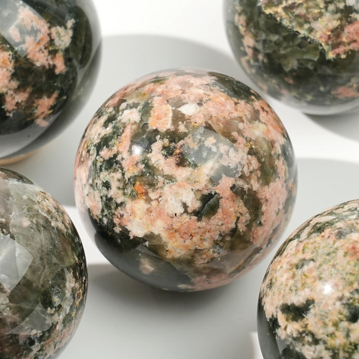 Natural Green Actinolite in Quartz Sphere